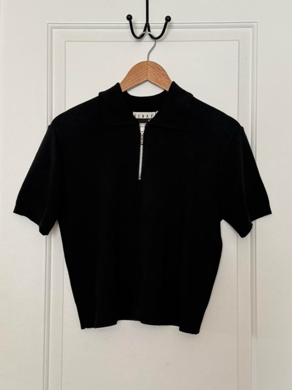 Kenar Black Short Sleeve Half-Zip Polo Tee